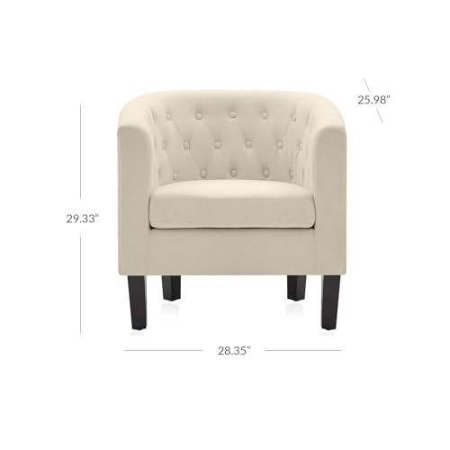 Image of BELLEZE Accent Barrel Arm Chair Set of 2, Modern Comfy Upholstered Tufted Club Chair with Sturdy Legs and Linen Fabric for Bedroom Living Room - White