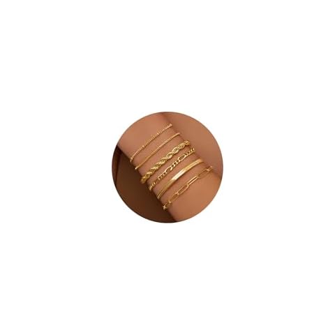 Gokeey Gold Bracelets for Women Waterproof, Thin Dainty 14K Gold Plated Layered Cuban Link Chain Paperclip Chain Beaded Bracelets Pack for Women Trendy Gold Cute Bracelets Stack Cover
