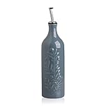 Sweejar Home Large Ceramic Olive Oil Dispenser Bottle, 700ml Relief Opaque Oil Cruet Protects Oxidation, Bottle for EVOO, Vinegar, Soy Sauce, Fog Blue