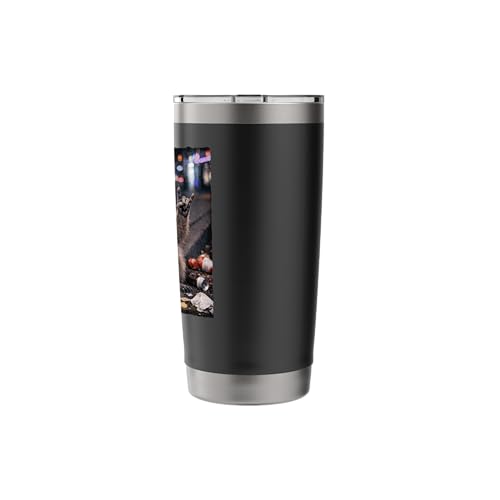 Racoon Drinking Iced Coffee Lover Rock Hand Sign Meme Funny Stainless Steel Insulated Tumbler