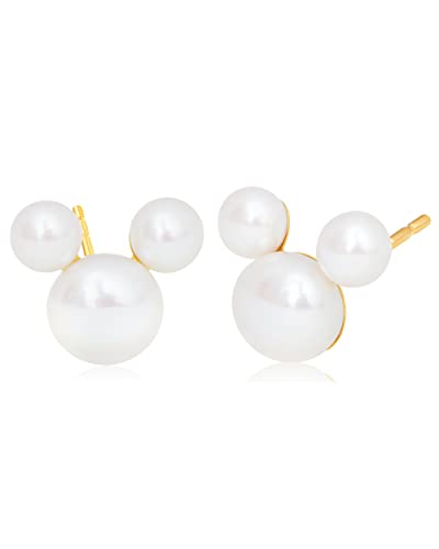 Disney Mickey Mouse Jewelry, Fresh Water Pearl Stud Earrings, 14K Gold #TOP5