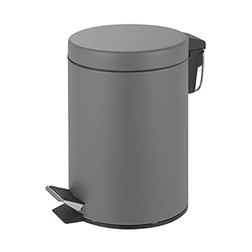 Innoteck Essentials Round Colour Coated Pedal Bin 3L Dustbin Size 26x17cm for Kitchen and bathroom, Matt Grey, Powder Coated Steel, 3 Litre