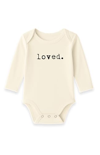 Tenth & Pine Signature Collection Loved 100% Organic Cotton Long Sleeve Baby Bodysuit (Natural, 0-3M, 1Pc)