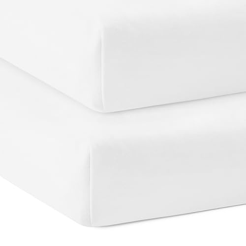 Bloomsbury Mill - Cot Bed Fitted Sheets - 100% Skin Sensitive Organic Cotton - Toddler Bed Mattress Sheets - 140 x 70cm - Pack of 2 - Plain White