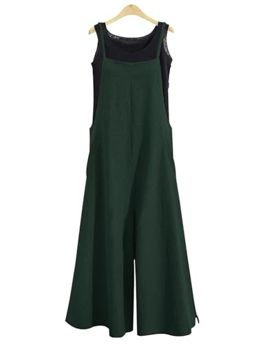 Image of YESNO Women Casual Loose Long Bib Pants Wide Leg Jumpsuits Baggy Cotton Rompers Overalls with Pockets PZZTYP2