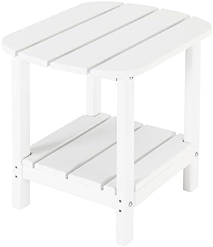 LZRS Double Adirondack Side Table, Outdoor Side Tables, End Tables for Patio, Backyard,Pool, Indoor Companion, Easy Maintenance & Weather Resistant(White)