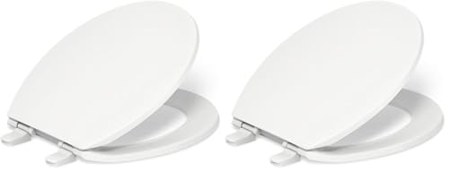 Image of KOHLER 20111-0 Brevia, Slow Close Toilet Seat, Round Toilet Seat, Grip-Tight Bumpers Quick-Attach Hardware, White (Pack of 2)