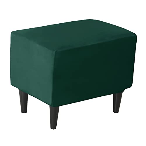 JHLD Rectangle Ottoman Cover, Velvet Ottoman Slipcovers Stretch Footstool Protector Covers Square Storage Ottoman Slipcover for Living Room -Dark Green-Small