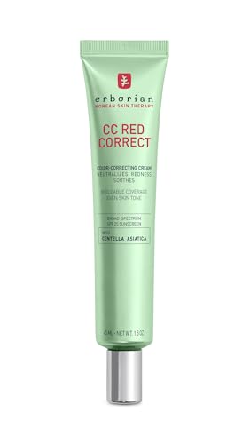 Image of Erborian CC Red Color Correcting SPF 25 Green Pigment Cream, Neutralizes Redness, Calms Skin, Lightweight, Tone‑Perfecting Primer, Korean Skincare