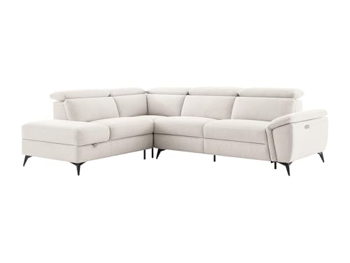Vente-unique - Canapé d'angle Gauche Relax électrique en Tissu chiné Beige CADILO