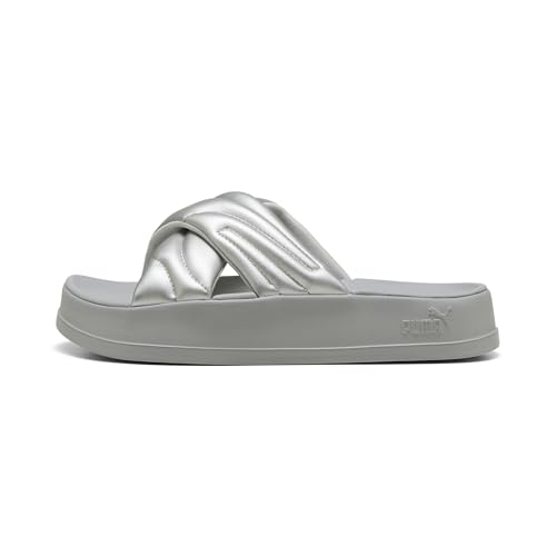 PUMA Women's LEADCAT PLATFORM Slide Sandal, Puma Aged Silver-Gray Echo, 9