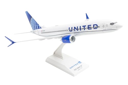 SkyMarks United Airlines Boeing 737 MAX 8 1/130 Scale Plastic Airplane Model with Display Stand – Authentic Licensed Collectible Toy with Detailed Graphics for Ages 14+