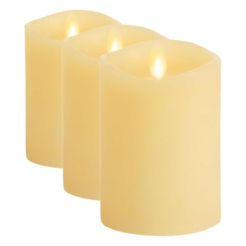 Image of Luminara Realistic Artificial Moving Flame Pillar Candle - Moving Flame LED Battery Operated Lights - Unscented - Remote Ready - Remote Sold Separately - Ivory - 3 inch x 4.5 inch (Pack of 3)