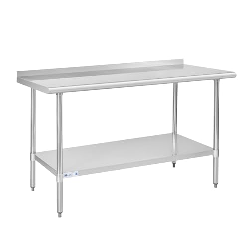 Hally Stainless Steel Table for Prep & Work 30 x 60 Inches, NSF Commercial Heavy Duty Table with Undershelf and Backsplash for Restaurant, Home and Hotel