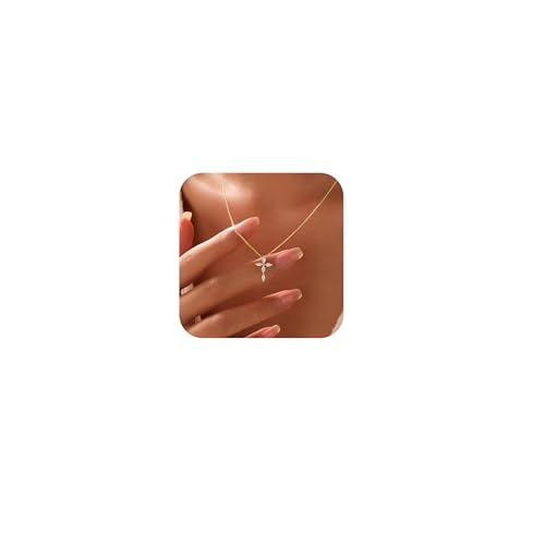 925 Sterling Silver Cross Necklaces for Women 14K Gold Plated Non Tarnish Dainty Cubic Zirconia Pendant Necklace for Mom Trendy Simple Cross Charm Chain Wedding Halloween Christmas Jewelry