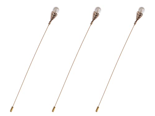 Image of Alilang Women's Hat Pin Long Handle Golden Jewelry Retro Hollow Out Faux Pearl Pins