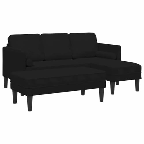 vidaXL Sofá de 3 Plazas con Chaiselongue en L, Tela Negra, Diseño Ergonómico, Asientos para Interior y Exterior, Estilo Moderno, Sofá Cómodo con Tapizado, Estructura Duradera, Impermeable, Muebles d