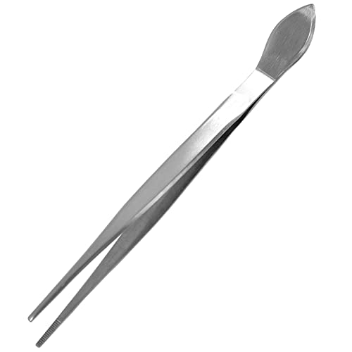 KAKURI Bonsai Tweezers Straight Serrated Tips with Spatula 8.8