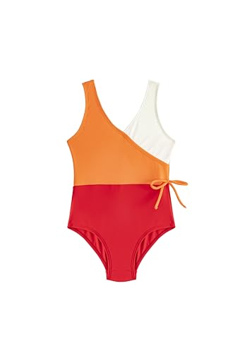 Image of LIZENS Girls One Piece Color Block Swimwear Tie Side 2-12Years Beach Bathing Suit for Kids Swimsuit