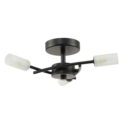 Image of Happy Homewares Contemporary Designer 3-Arm Matte Black Ceiling Light with Frosted Tubular Glass Shades | 12cm x 38cm | 3 x 5w G9 | Class 2 Double Insulated