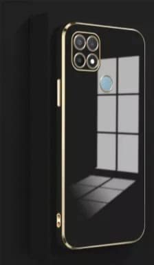 Image of Apurb Store for Oppo A15 Plating Square Gold Frame Phone Case Luxury Soft Silicone Back Cover (for Oppo A15, Black)