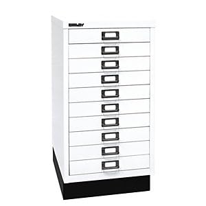 BISLEY MultiDrawer, 29er Serie mit Sockel, DIN A3, 10 Schubladen, Metall, 696 Verkehrsweiß, 43.2 x 34.9 x 67 cm