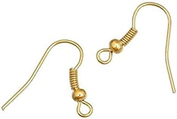 DNHCLL 100PCS Ball & Coil Earring Hooks Metal Hypoallergenic Earring Hooks Fish Earwire with Coil for DIY Jewelry Makings (Golden) image 4