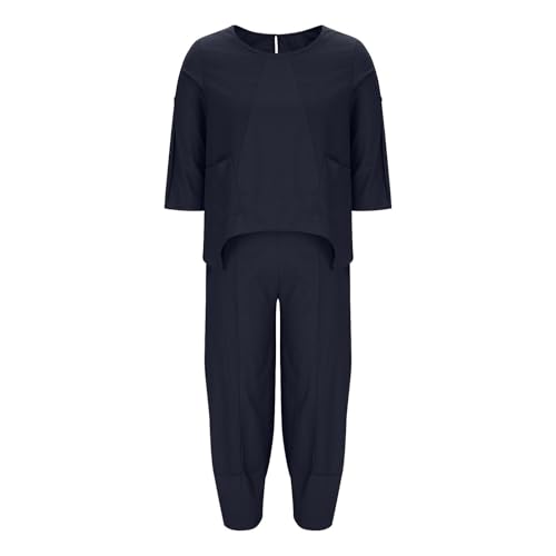 2 Piece Set for Women Summer Cotton Linen Outfits Oversized Casual Matching Set 3/4 Sleeve T Shirts and Capri Pant4