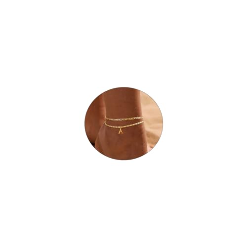 Image of CAROVO Initial Ankle Bracelets for Women 14K Gold Plated Anklets Letter A To Z Waterproof Layered Anklets for Women Summer Jewelry Gifts
