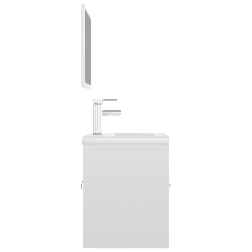 Juego de muebles de baño de color blanco brillante de madera con armario para lavabo, lavabo empotrado de cerámica, espejo, espacio de almacenamiento y sistema de desagüe para baño y