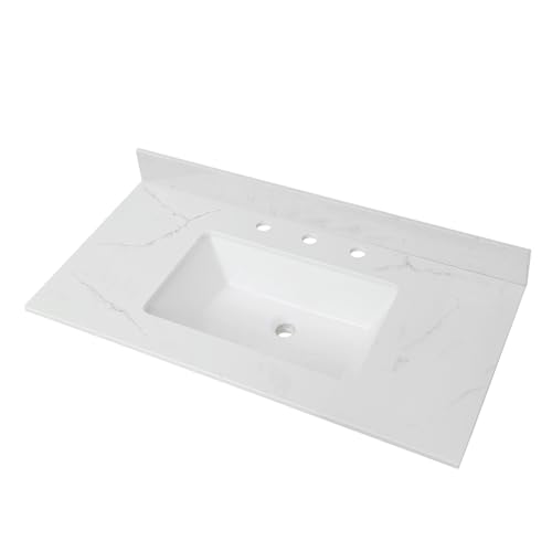 48' W x 18.5'D Engineered Stone Vanity Top with Undermount White Rectangular Single Sink,Pre-Drilled Widespread Faucet Holes Countertop with 4' H Backsplash