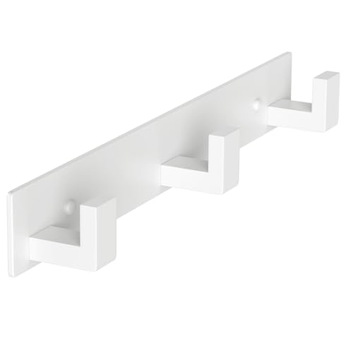 Image of PMMASTO Stainless Steel Coat Rack Wall Mounted, Heavy Duty Metal Hook Rail for Hanging Coats Hats Towels Robes Bags, Modern Wall Hooks Organizer (White, 3 inchL Hooks, 2 Pack)