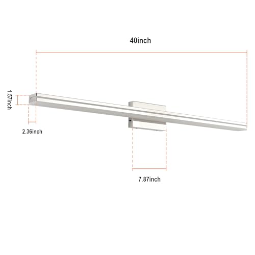Image of SineRise LED Modern Bathroom Vanity Light Bar (40-Inch, 3000K /4000K /6000K), Chrome Dimmable Modern Acrylic Bathroom Wall Lighting Fixtures Over Mirror