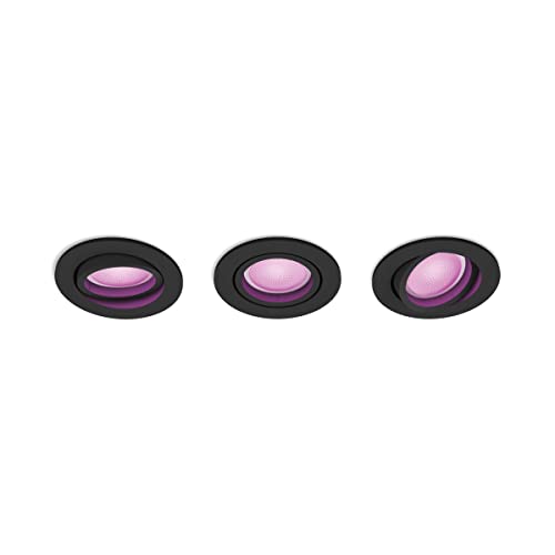 Philips Hue Centura Inbouwspot 3-Pack - Wit en Gekleurd Licht - Duurzame LED Verlichting - Dimbaar - Verbind met Hue Bluetooth of Bridge - Werkt met Alexa en Google Home - Rond - 220-240V - Zwart
