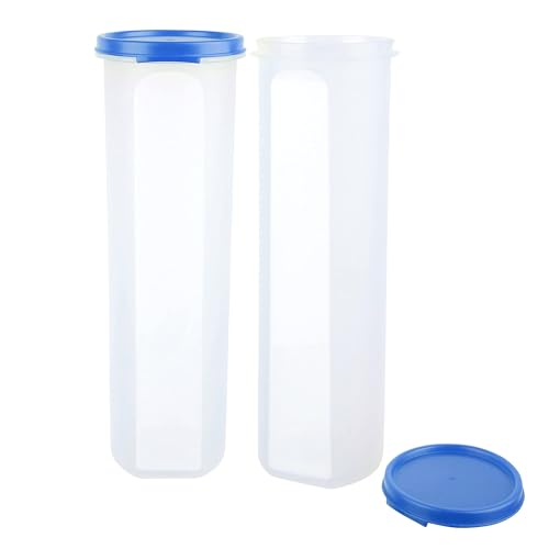 Image of SIMPARTE Smart Slim Storage Air-Tight & Leak Resistant Plastic Round Modular Container For Pasta, Juice, Snack, Cookie, Wafer, Flax Seed, Stackable, BPA Free, Safe (1100ML, Light Blue, Set of 2)