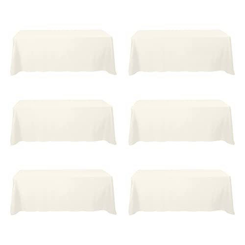 Image of BRILLMAX 6 Pack Ivory Tablecloths 90 x 156 Inch for 8ft Rectangle Tables - 150 GSM Polyester Fabric, Floor Length Drop, Water, Stain & Wrinkle Resistant Cloth Cover for Wedding Reception Banquet