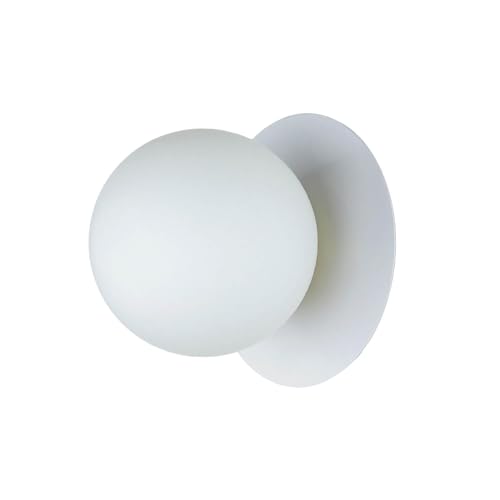 Lámpara de pared blanca redonda con pantalla de 15 cm de diámetro, cristal y acero, moderna, E14, lámpara de pared para dormitorio o salón