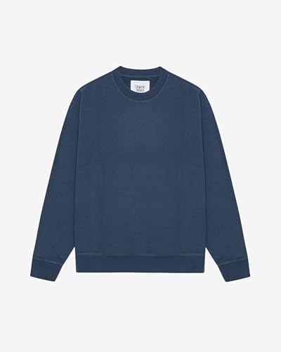 Organic Basics Men's Weekend Boxy Fit Crewneck Sweatshirt, Midnight BlueLarge