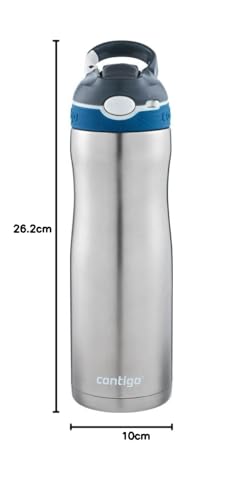 Contigo Ashland Chill Autospout Water Bottle with Flip Straw, Stainless Steel Thermal Drinking Bottle,Leakproof,Grey, BLue, 590 ml