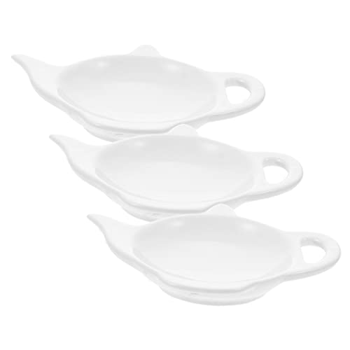 DECHOUS 3Pcs Ceramic Tea Bag Holder Teapot Shape Coasters for Organizing Tea Bags Seasonings and Snacks and Stylish Kitchen Accessory for Home and Tearooms