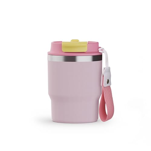 hicoosee Taza de Café Rosa 350 ml Termo Café para Llevar Acero Inoxidable Doble Pared Antigoteo Reutilizable para Bebidas Calientes y Frías Oficina Viaje Coche