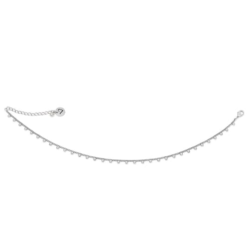 Tobillera de plata con dijes de flores corazones y estrellas ajustables