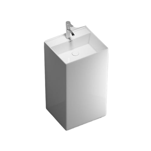 Lavabo sur pied Lavabo sur colonne en porcelaine blanche, ensemble lavabo monobloc avec robinet et kit de vidange