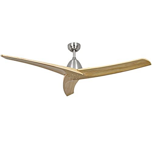 Tfvv 60" Wood Ceiling Fan With No Light, 3 Blades, Brushed Nickel Ceiling Fan With Remote Control, Low Profile,Dc Motor,Outdoor Ceiling Fan For Patio Waterproof, Bedroom, Living Room And Gazebo #TOP3