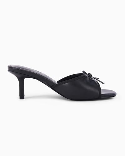 Coutgo Womens Square Open Toe Heels Mules Bow Stiletto Heel Backless Slip On Slide Sandals 6