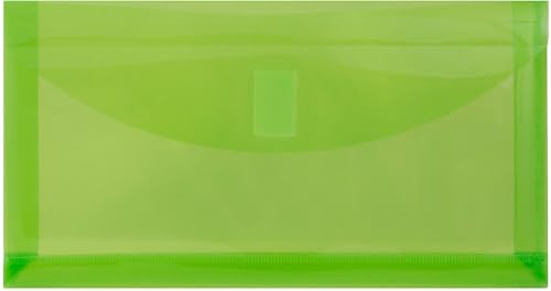 JAM PAPER Plastic Expansion Envelopes with Hook & Loop Closure - #10 Booklet Wallet - 5 1/4 x 10 with 1 Inch Expansion - Lime Green - 3/Pack