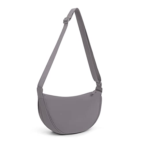 DKIIL NOIYB Crescent Bag for Women Men, Nylon Crossbody Shoulder Bag, Portable Purse with Adjustable Strap, Solid Color Chest Bag Fanny Pack, A04-Grey, 31cm