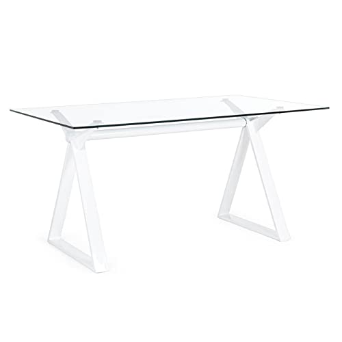 Decorspace Scrivania moderna 'Job' porta pc da ufficio e cameretta in vetro 150 cm (Bianco)
