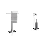 blomus -MENOTO- Handtuchständer aus mattiertem Edelstahl, freistehend mit 2 Handtuchstangen (86 x 50 x 16 cm) & MENOTO- Stand WC-Garnitur aus mattiertem Edelstahl (65 x 15 x 20 cm, Edelstahl)