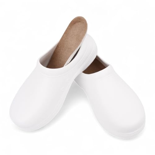 CHILLIFE Zuecos Sanitarios de Trabajo, Hospital, Jardín, Cocina, Zapatillas Mujer, Liso, Punta Cerrada, Fabricado en Portugal (Blanco, Sistema Tallas Calzado EU, Adulto, Números, Mediano, 39)
